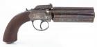 An Exceptional Quality and Condition English Percussion DRAGOON SIZE PEPPER-BOX Pistol with belt hook made by "J. BEATTIE, 205 R