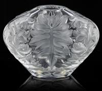 Ren&Atilde;&copy; Lalique Mahe Clair Oval Vase with Frosted Leaves, Signed