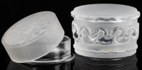 Ren&Atilde;&copy; Lalique Dressing Table Accessories, Vintage Powder Jar and Lidded Pot Surrounded in Swans, Signed