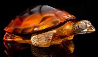 Ren&Atilde;&copy; Lalique Turtle, Gorgeous Amber Glass Shell, Signed