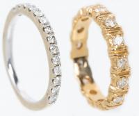 Lady's Wedding Bands, Two 14K Gold Diamond Bands, One White and One Yellow