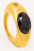 Hellenistic Period, ca. 2nd-1st Century BC. Solid 22K Gold Ring with Cabachon Garnet Intaglio