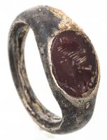 Ancient Roman, ca. 2nd Century AD, Silver Ring with Carnelian Intaglio
