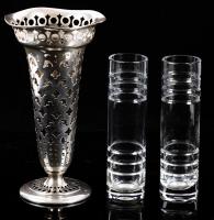 Tiffany & Co. Antique Pierced Sterling Silver Trumpet Vase, 1902&acirc;1907, with Funnel Shaped Glass Liner + Two Matching Tiffany C