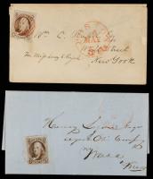 5&Acirc;&cent;, Group Of Two Folded Letters.
One bottom margin torn with red grid "Boston", other is nice 4-margin showing portion of adjo