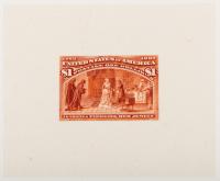$1 Columbian, Large Die Proof On Thin Card
Generally clean, f-vf. Scott 241P1var.