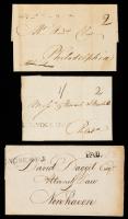 1785-91 Group Of 3 New York Stampless Folded Letters.
All with black straight line handstamp (1791 also with "PAID" handstamp),