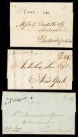1789-91 Group Of 3 Baltimore Stampless Folded Letters.
All with straight line postmarks, one with two different types and one w