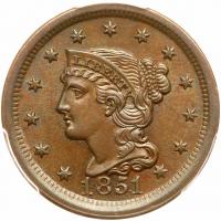 1851 N-4 R1 Repunched 1's PCGS graded MS64 Brown