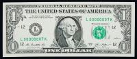 High Grade Serial #000000007 $1 note