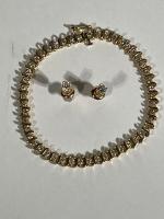 Ladies Petite 14K Yellow Gold and Diamond Tennis Bracelet and Matching Stud Earrings Totaling Approximately 3.70 Carats