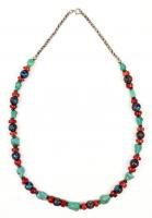 Middle Eastern Inspired, Silver Necklace with Coral, Turquoise and 12 Beads of Beautifully Crafted Cloisonn&Atilde;&copy; with Colorful Flor