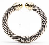 David Yurman Sterling Silver Cable Cuff Bracelet with 14K Yellow Gold Finnials