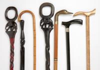 Collection of Seven (7) Vintage and Functional Wood Walking Canes. The Standout is a Brass Duck Head Handle of Impressive Weight