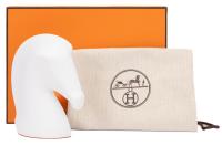 Herm&egrave;s Luxury: Samarcande Horse Head Paperweight in White Biscuit Porcelain with Orange Suede Base with Drawstring Bag a