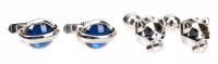 Cartier: Two Pair of Men's Sterling Silver Cufflinks. One with Jade another with Spinel. Both Pair Mint in Original Cart