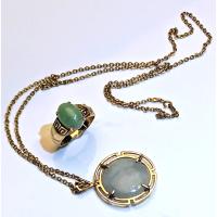 Beautiful Pairing of Jade; 14K Yellow Gold Pendant and Chain with Matching Ring also in 14K Yellow Gold