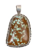 Rare and Large Turquoise Cabochon Pendant in Sterling Silver by James Shay, Navajo Artist from the #8 Mine in Nevada