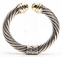 David Yurman Sterling Silver Cable Cuff Bracelet with 14K Yellow Gold Finnials - 2