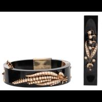 Vintage Onyx Jewelry of a Bracelet and Pin Both Hand Signed with Serial Numbers. Knockout Deco-Revival Pieces