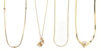 Four 14K Yellow Gold Necklaces, Two with Pearls