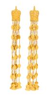 Ladies, Solid, 18K Yellow Gold Thai/Lao/Hmong Style Dangle Earrings. Dramatic and Striking