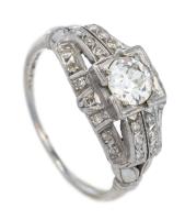 Ladies Antique Platinum Bridal Ring Centered With an Old European Cut, Half-Carat Diamond Accented with Single Cut Diamonds