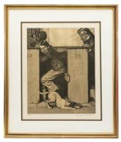 Norman Rockwell Sepia Collotype, Tom Sawyer Suite: Church / Dog & Beetle