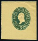 U.S. Envelope, 1887, 2&cent; green on amber manila, die 3. XF-Sup