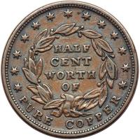 1837 Half Cent Token Low-49, Rulau HT-73 EF40 - 2